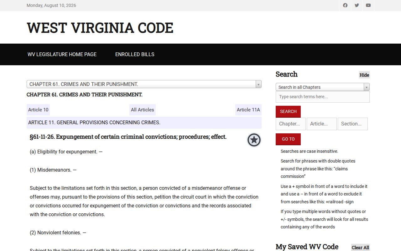 Boone County criminal case file and West Virginia expungement statute