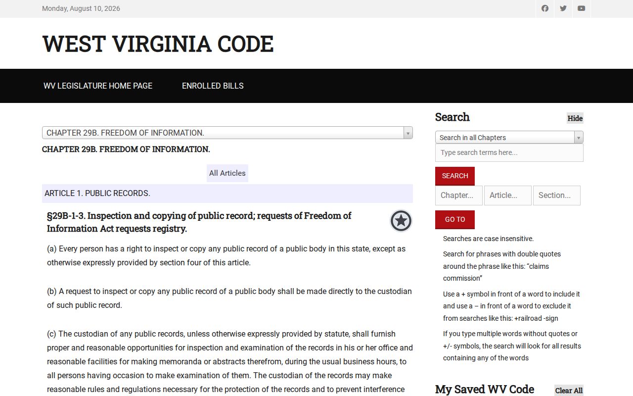 Boone County court case records and West Virginia FOIA request law