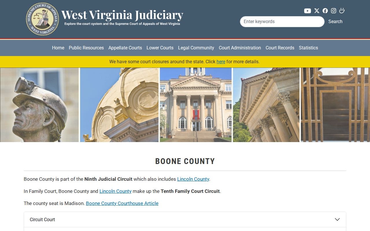 West Virginia Judiciary Boone County court and clerk directory
