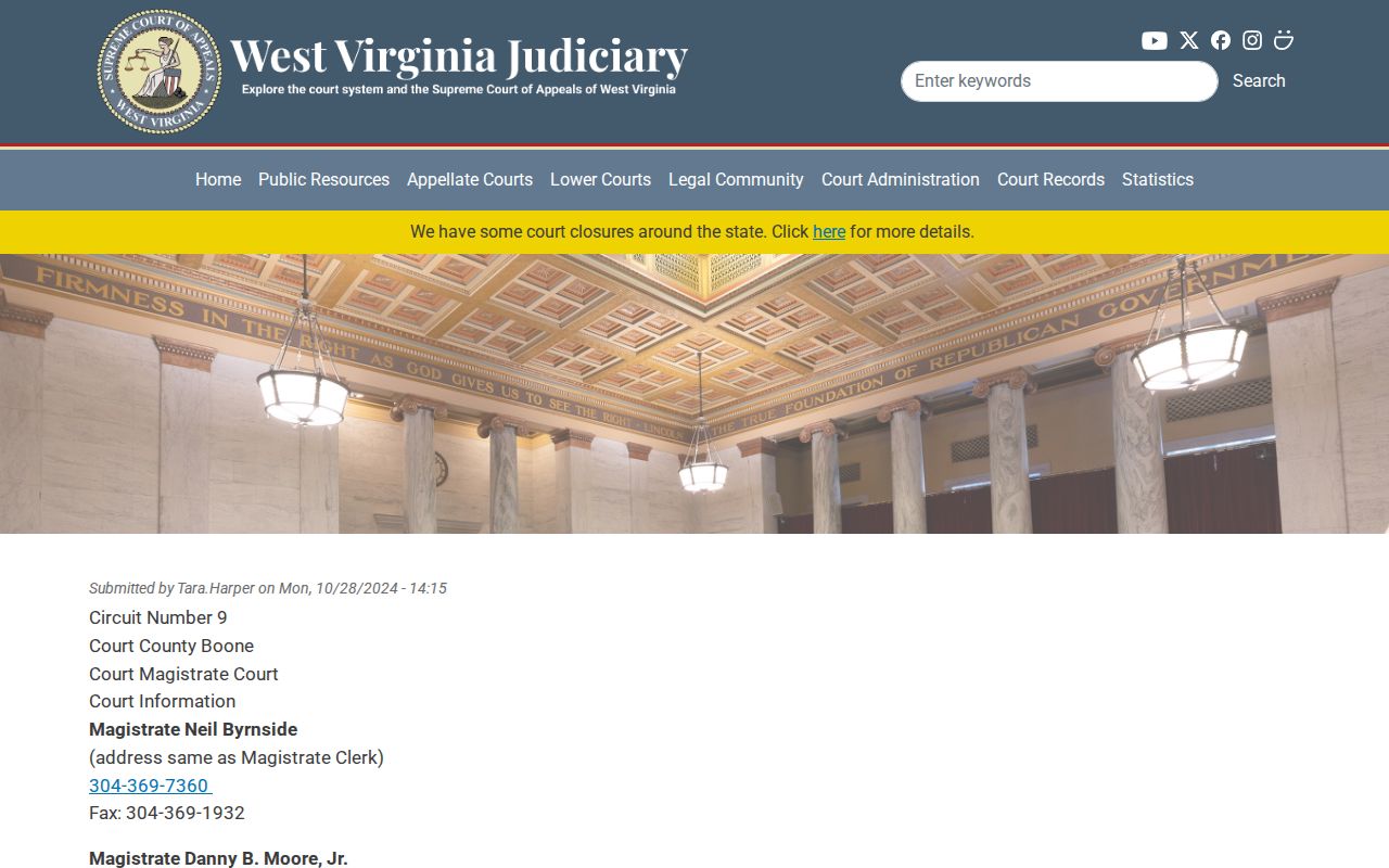 Boone County Magistrate Court and clerk listing