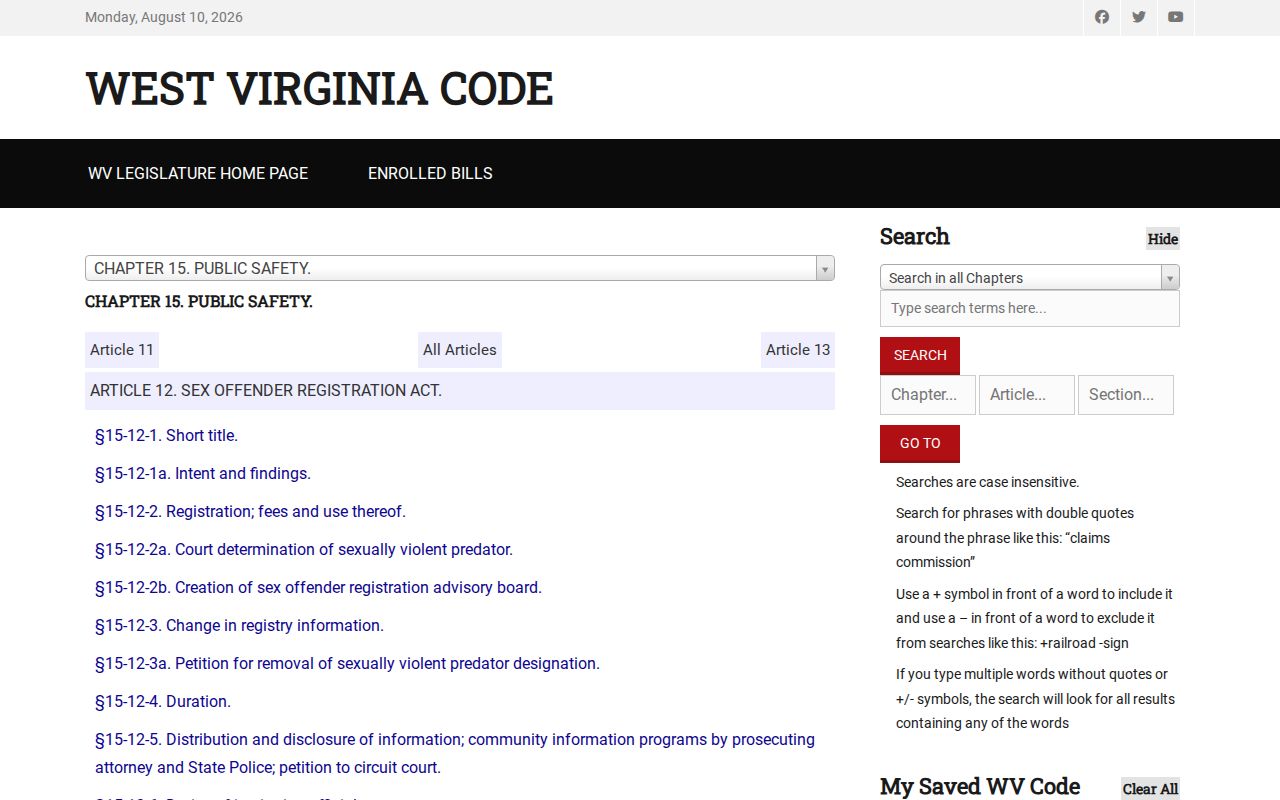 West Virginia sex offender registry duties for Boone County